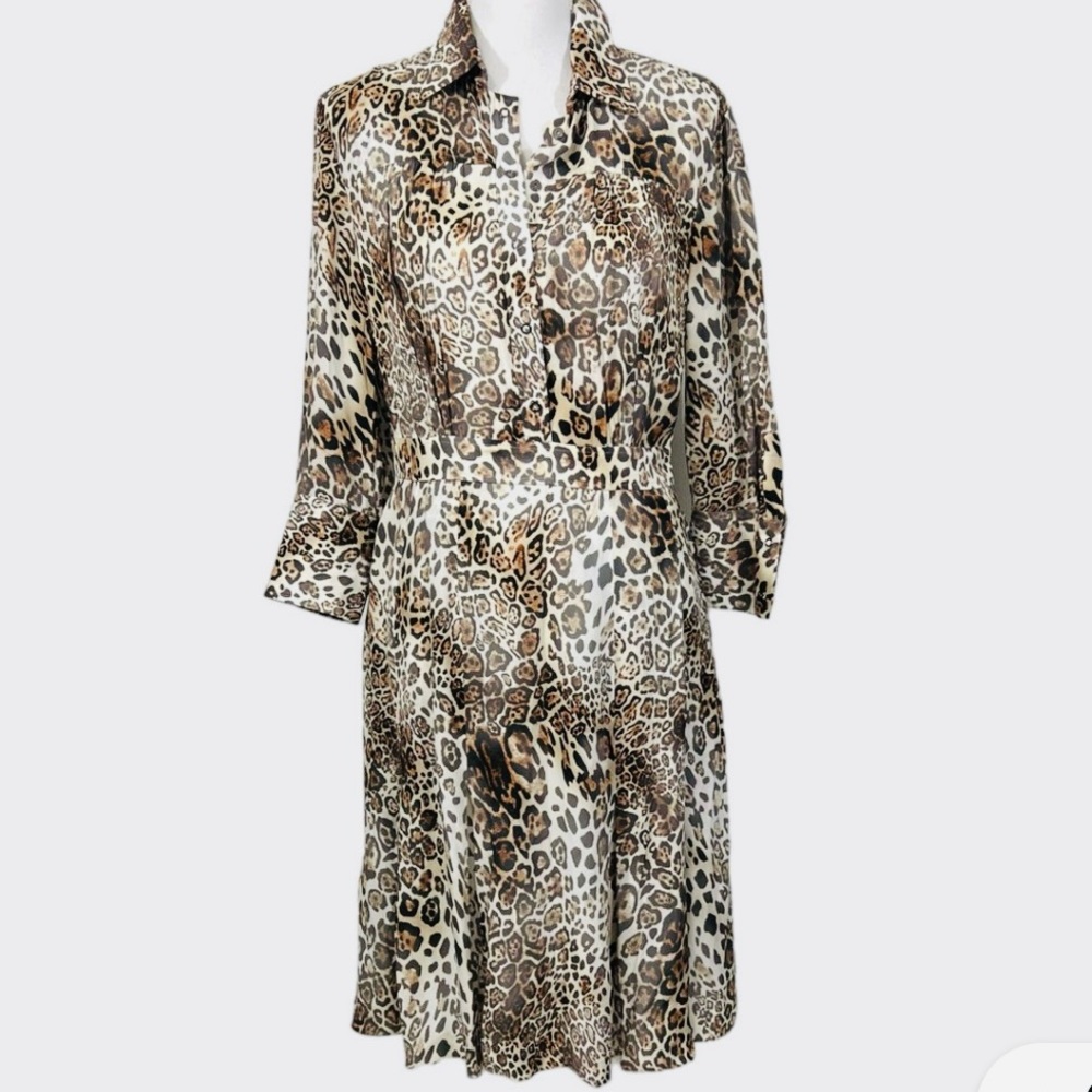 Elie Tahari Leopard Print Long Sleeve Shirt Dress.  Lined.  New without tags.